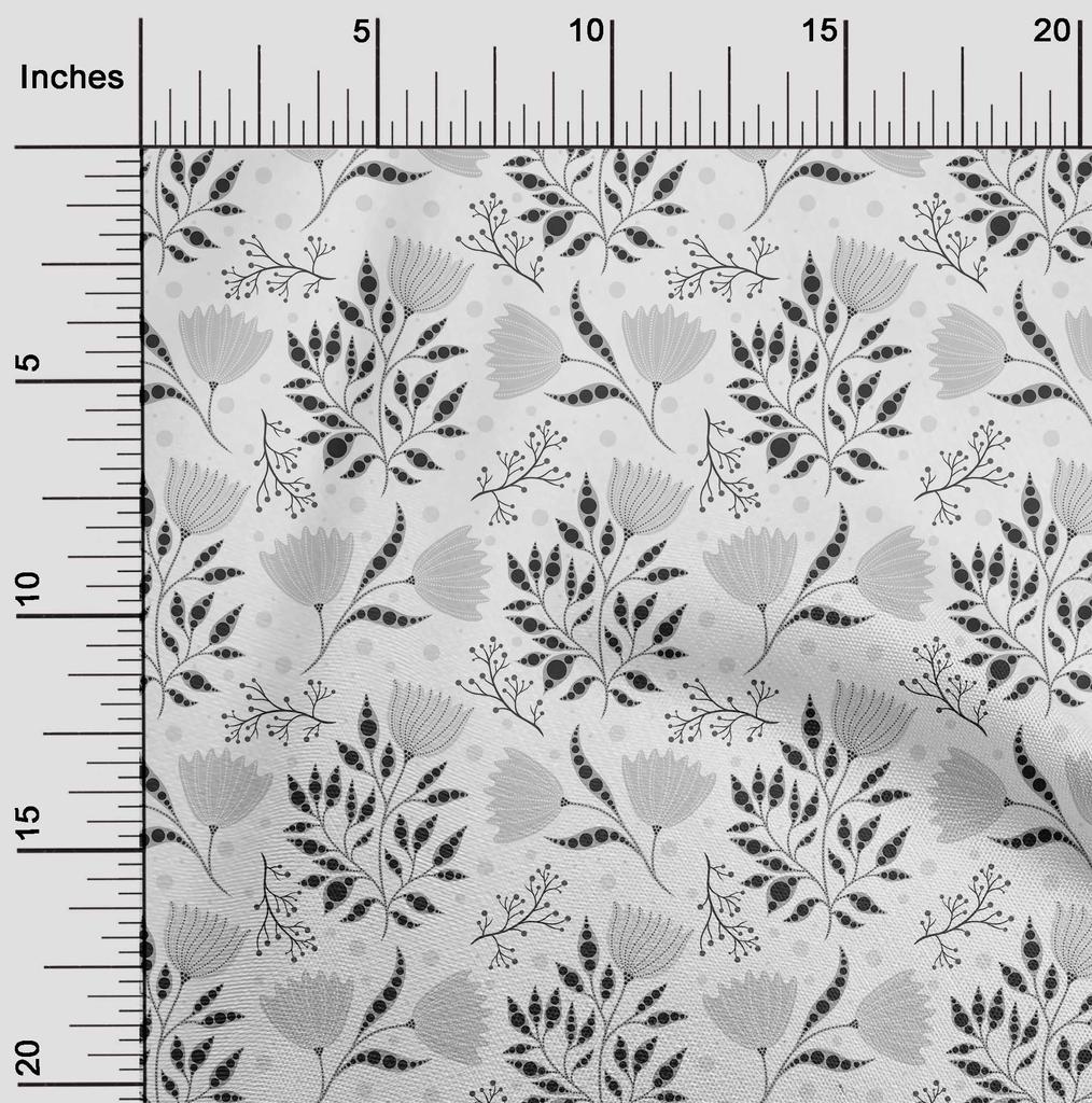 oneOone Cotton Flex Gray Fabric Dotted Floral Fabric For Sewing Printed Craft Fabric By The Yard 40 Inch