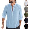 Designer Spring Summer Men's Casual Cotton Linen Solid Color Long Sleeve Shirts Loose Stand Collar Shirts