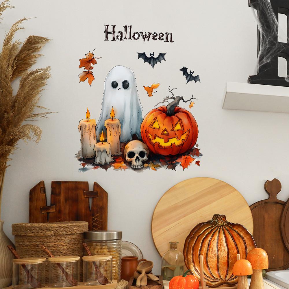 Halloween Pumpkin Ghost Candle Wall Sticker Pvc Decor For Living Room And Bedroom