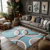 Blue Gray Circle Pattern Rug, Scandinavian Non-Slip Carpet, Modern Living Room Mat with Geometric Design for Home Decor