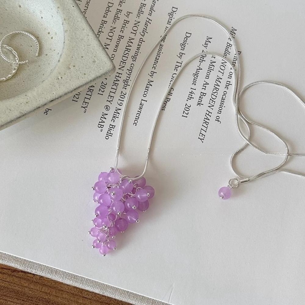 Silver Grapes Pendant Necklace Jewelry Pearl Grape Sweater Chain Grape Cluster Necklace Summer