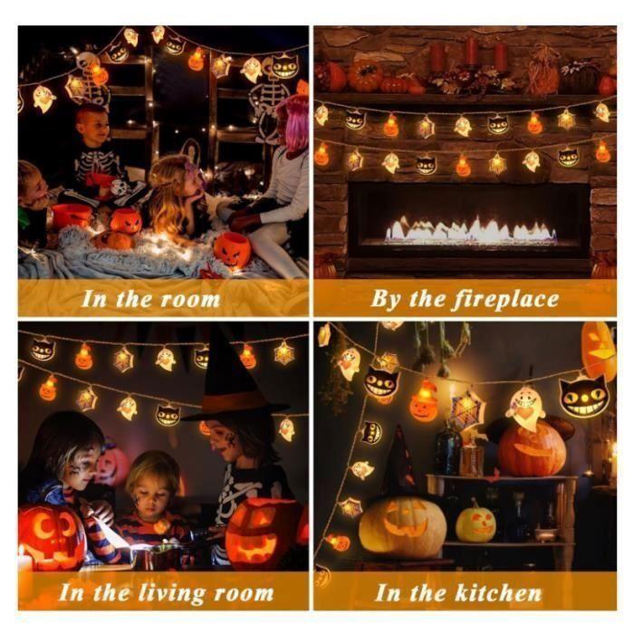 Guirlande lumineuse Halloween - AIMOONSA - 4 motifs décoratifs - 20 LED - 3 m - Étanche IP65