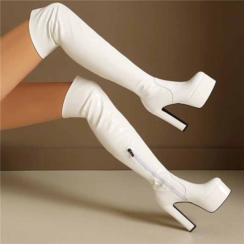Women's high-heeled boots, sexy European and American style waterproof platform thick-heeled knee boots, autumn and winter large-size boots