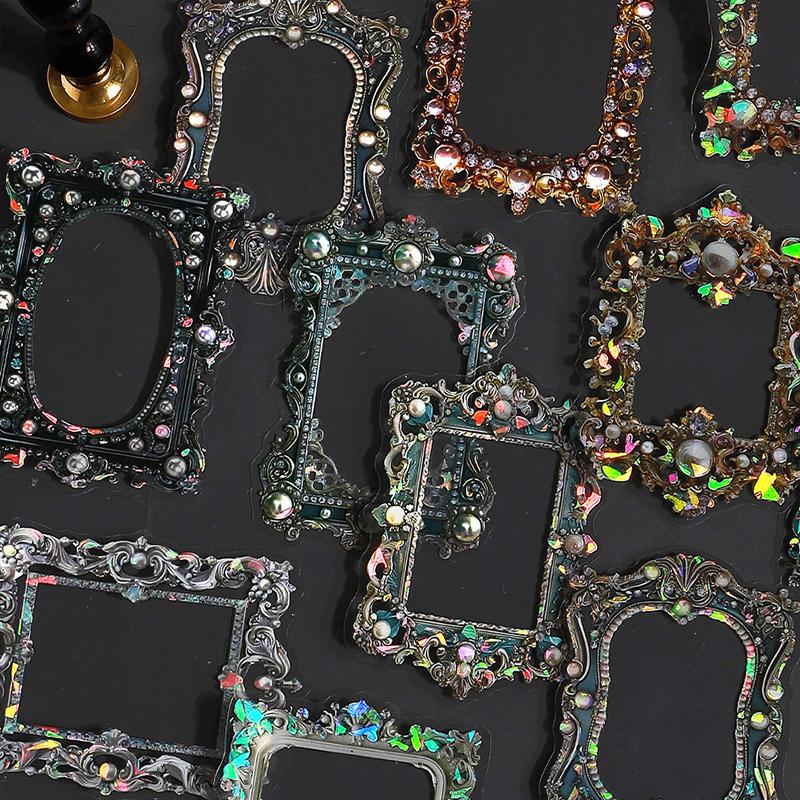 10Pcs Hand Account Floral Frame Stickers Adhesive Materials Diy Scrapbooking Decor Junk Journal Collage Stationery Diary Sticker