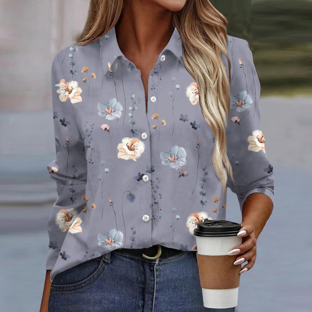 Women's Shirt Blouse Floral Print Button Long Sleeve Casual Basic Shirt Collar Regular Top