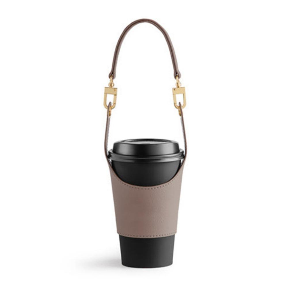 Insulated Leather Cup Holder PU Handle Cup Bag Accompanied Tumbler Carrier Pouch  Body Strap