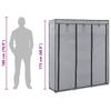 Wardrobe with Compartments and Hanging Rods Gray 150 x 45 x 175 cm Fabric