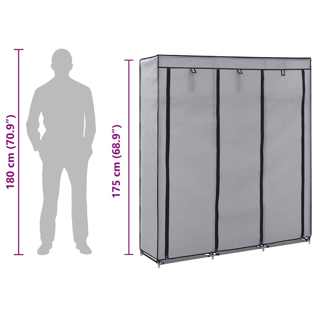 Wardrobe with Compartments and Hanging Rods Gray 150 x 45 x 175 cm Fabric