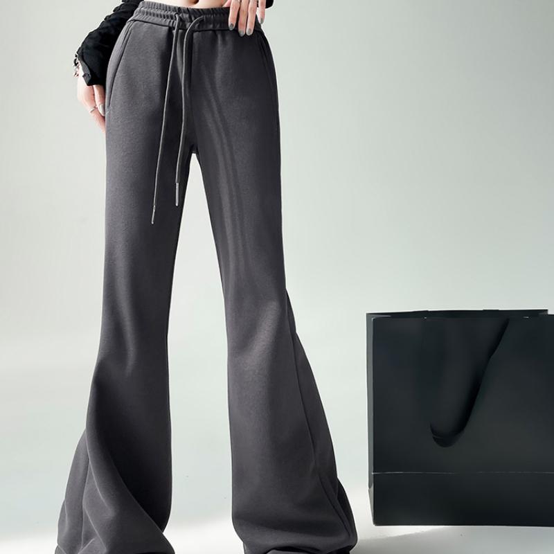 Элегантные женские повседневные брюки-клеш с широкими штанинами, новые модные свободные прямые брюки с высокой талией, женские однотонные простые офисные брюки со шнурком 2344