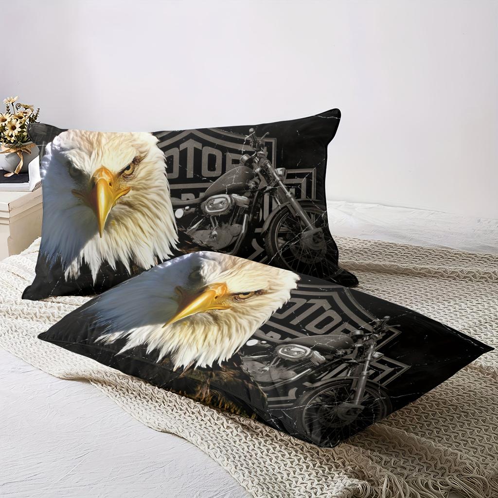 Novel Retro Duvet Cover Set Eagle Motorcycle Print Bedding Set Soft Comfortable Duvet Cover For Bedroom Guest Room+2*Pillowcase