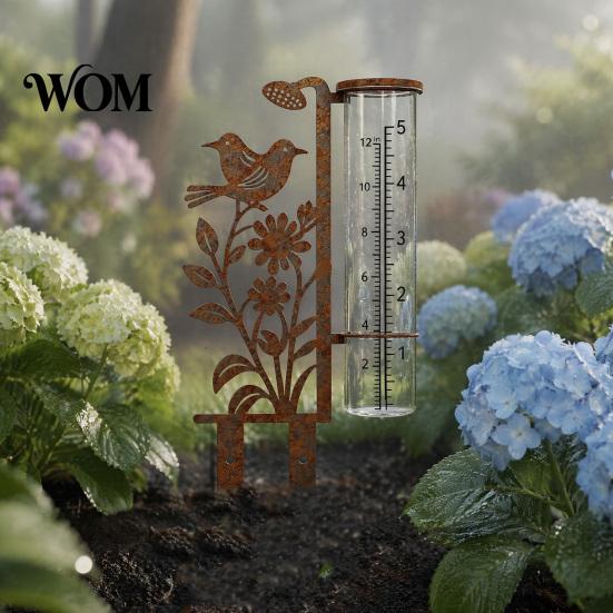 Rain Gauge for Garden Outdoor, 7.8 Inch Gauges Measuring Precipitation, Freeze Proof Decorative Bird And Flower Gauge, Vintage Yard Decor Artistic