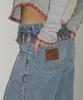 Ronron Check Frill Layered Denim Pants Light Blue