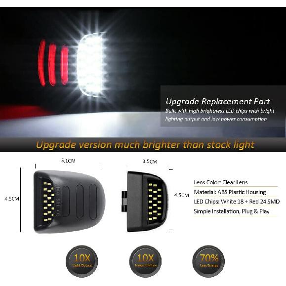 D-Lumina LED License Plate Lights Tag Lamp Assembly w/Red OLED Neon Tube Compatible with Chevy Silverado GMC Sierra 1500 2500 3500 Suburban Tahoe