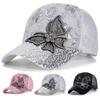Unisex Butterfly Lace Sequin Decoration Adjustable Mesh Baseball Hat Sun Caps Spring Summer Outdoor Leisure Hats Travel Accessories for Women Men