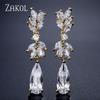 ZAKOL White Zircon Leaf Dangle Earrings for Women Shinny Water Drop Crystal Flower Pendant Earring Bridal Wedding Jewelry