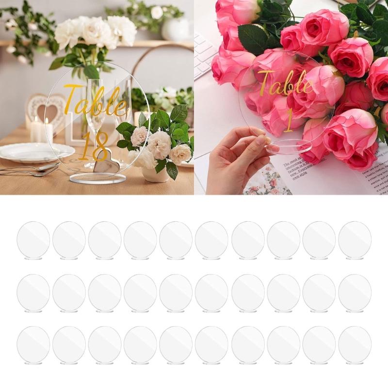 30pcs Acrylic Wedding Table Numbers DIY Blank Clear Display Signs with Base Stand for Wedding Party Table Decoration
