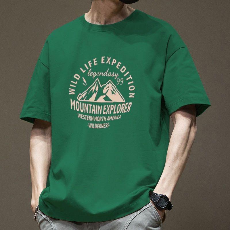 Мужская футболка oversize American Retro Cotton 2024 года — свободная, модная, с коротким рукавом, летняя базовая модель