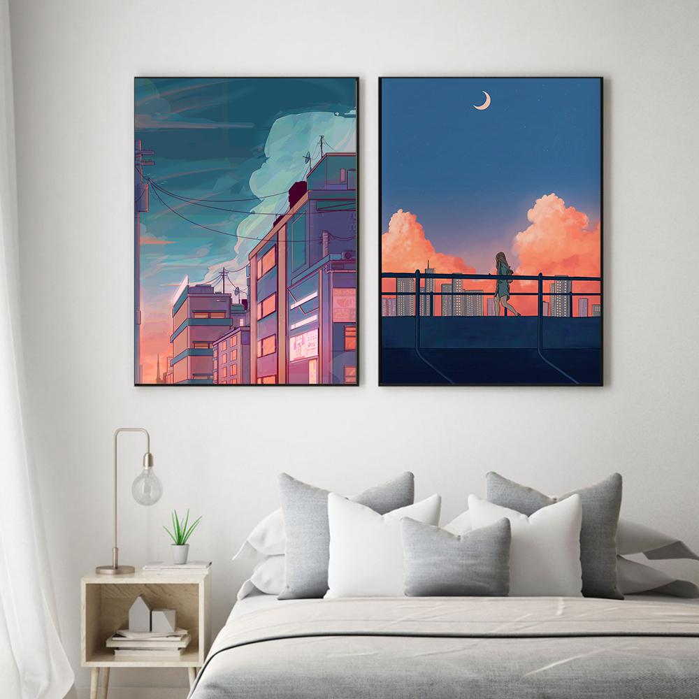 Плакаты с комиксами Киото, прогулка по городу, городские принты, мультяшный японский вид, уличный пейзаж, живопись, настенные художественные фотографии для декора гостиной