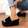 Fashion Platform Fur Slippers Women Autumn Furry Outdoor Wedges Slippers Woman Short Plush Designer Shoes Slides Women Zapatos De Mujer