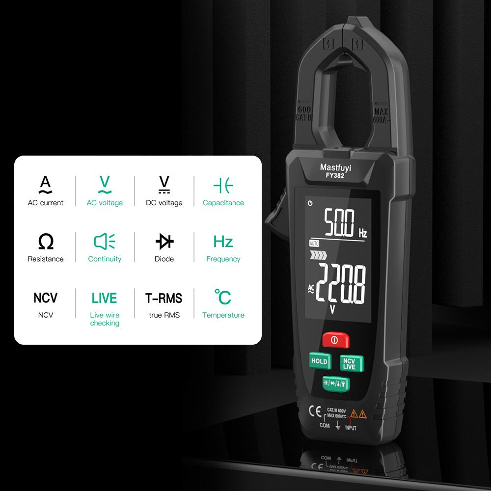 Умные клещи Mastfuyi FY382 True RMS 9999 отсчетов цифровой мультиметр тестер температуры с ЖК-дисплеем