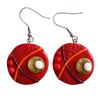 [R7919] - Red 'Cubism' Handcrafted Earrings - 25 Mm