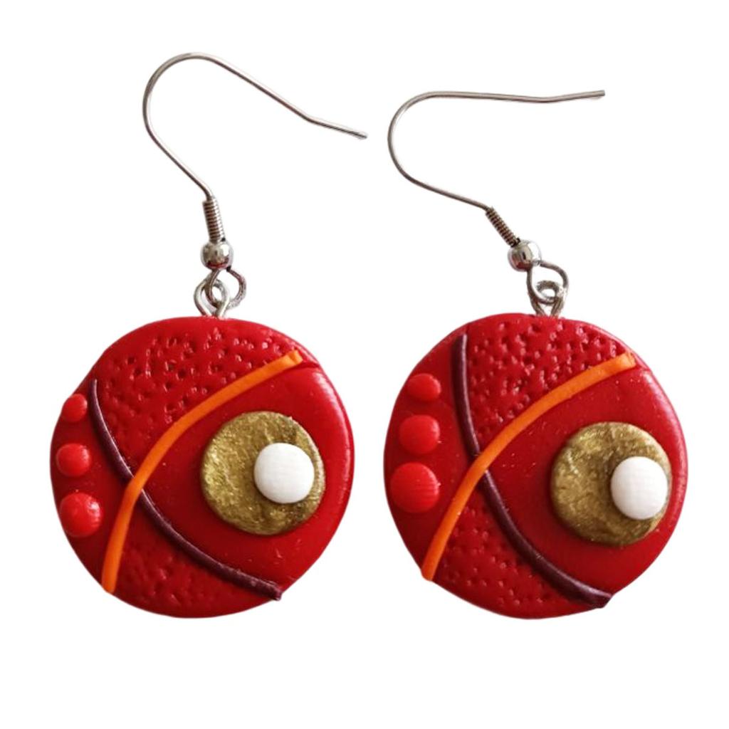 Les Trésors De Lily [R7919] - Red 'Cubism' Handcrafted Earrings - 25 Mm