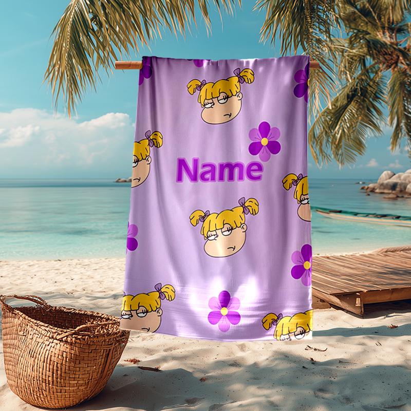 Custom Name Ultra-Soft Beach Towel with Rugrats Theme,Ideal for Pool - Camping, Diving - Perfect Travel Essential, Vibrant Beach Towel.