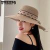 Женские весенне-летние повседневные широкополые шляпы с лентой в горошек для женщин, пляжные солнцезащитные шляпы для отдыха