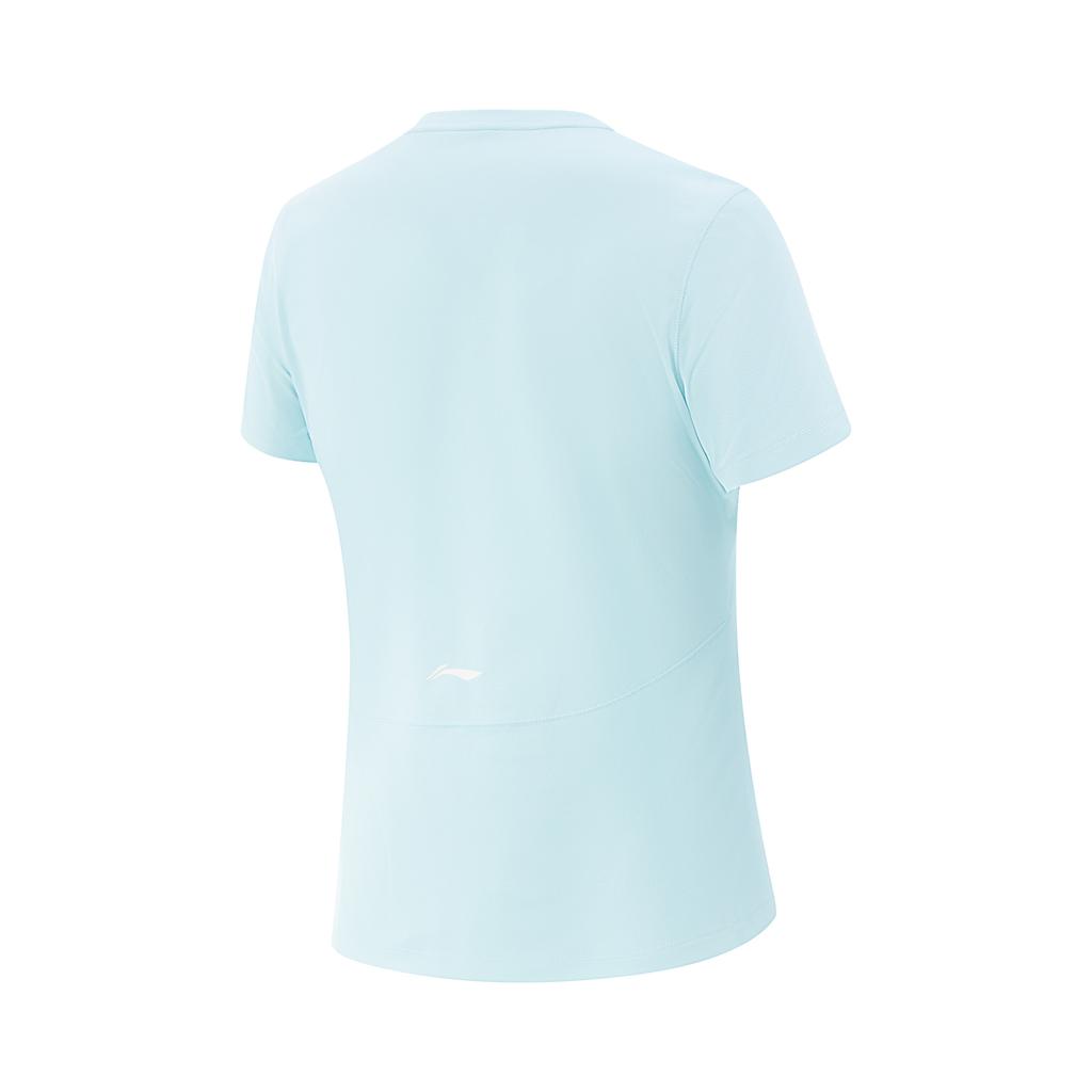 Li-Ning Fitness Series Simple Solid Color Round Neck Pullover Short Sleeve T-Shirt Women Tops Light-Ice-Blue ATSV510-4