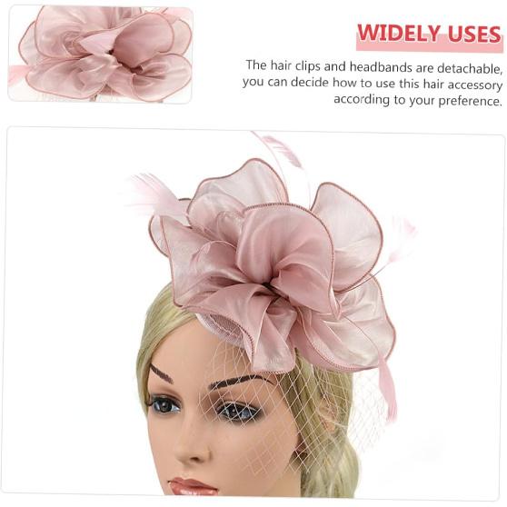 Ciieeo Delicate Mesh Floral Headband and Hat for Women, Nude Pink Design, Wedding and Tea Party Headpiece with Hair Clip, Special Occasion Accessory