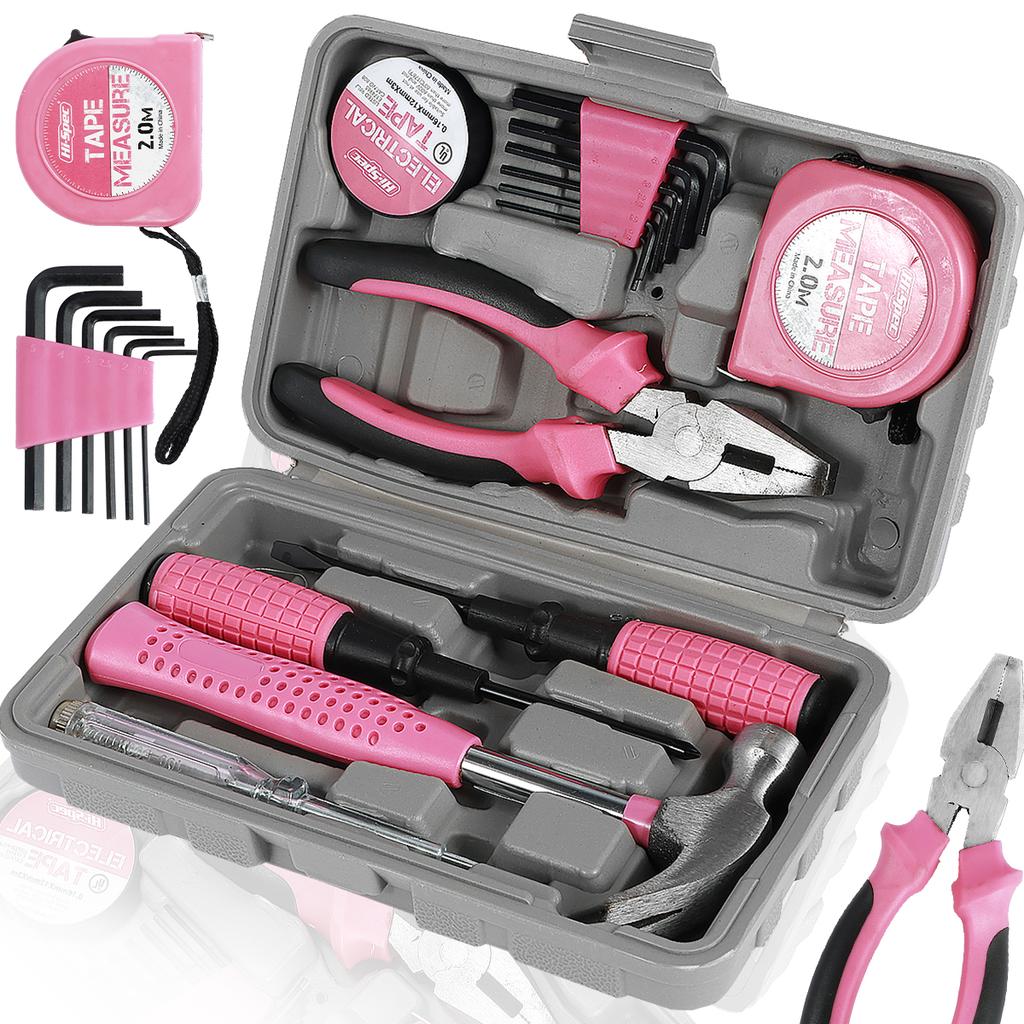 24 Pieces Home Repair Tool Kit Portable Home Hand Tool Box Durable Multi-Purpose Hammer & Allen Key Set with Storage Box