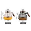 Stripe High Borosilicate Glass Teapot  With Walnut Handle Cooking and Steaming Dual Purpose Glass Tea Pot Tea Kettle Teaware