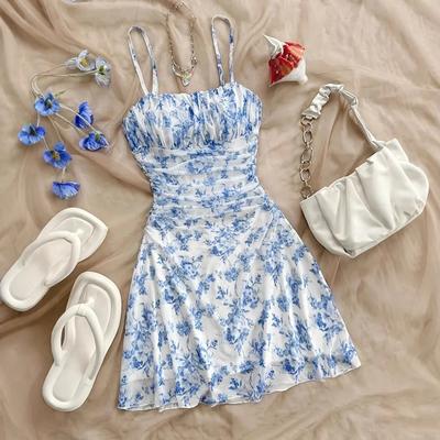 Летнее женское модное и сексуальное платье, платье на бретельках с открытой спиной, пляжное платье