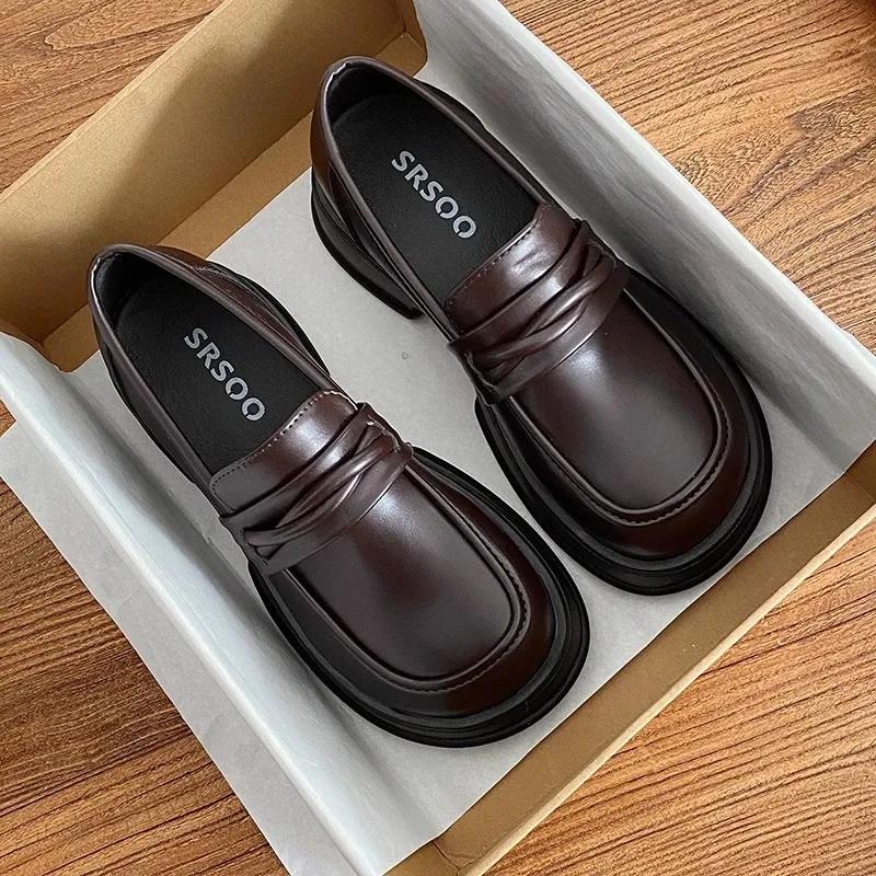 Женская обувь Лоферы Женские туфли на высоком каблуке на платформе Офисные и карьерные туфли-лодочки Женские однотонные туфли со средним каблуком и круглым носком Женские туфли без застежек