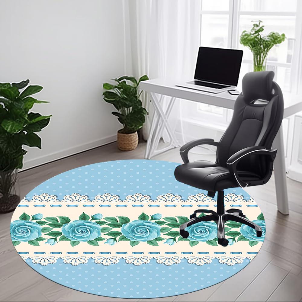 1pc Blue Roses Lace Office Round Rug, Non-slip, Soft and Durable Office Rug for Interior Decoration, Perfect for Office, Beautiful Decoration yy260324