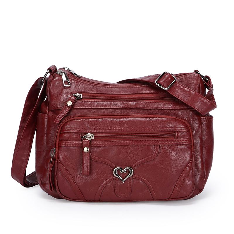 Women Shoulder Bag Large Capacity Multi-Layer Soft Leather Middle-Aged Mother Bag