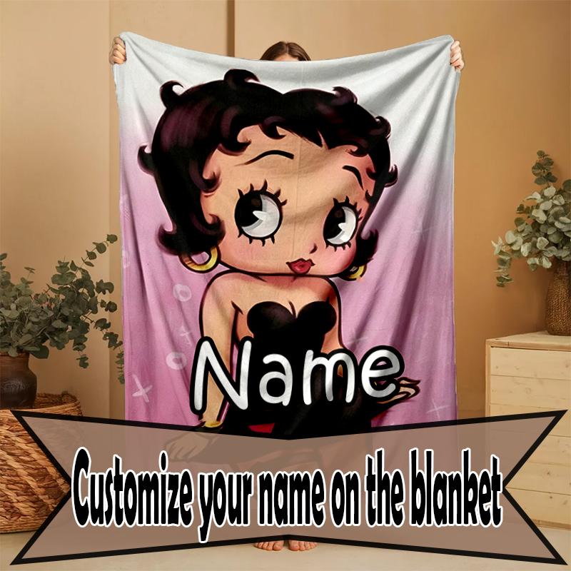 Custom Name Personalized Betty Boop Print Blanket, Home Decor, Bedroom, Sofa, Camping, Couch, Gifts for Birthday Christmas