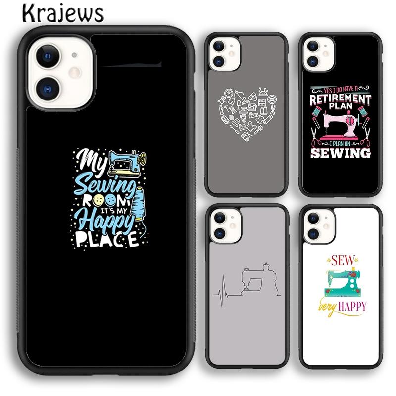 Krajews love Sewing Machine Pattern Phone Case Cover For IPhone 18 17 Air 16 15 14 plus 11 12 13 pro max coque Fundas