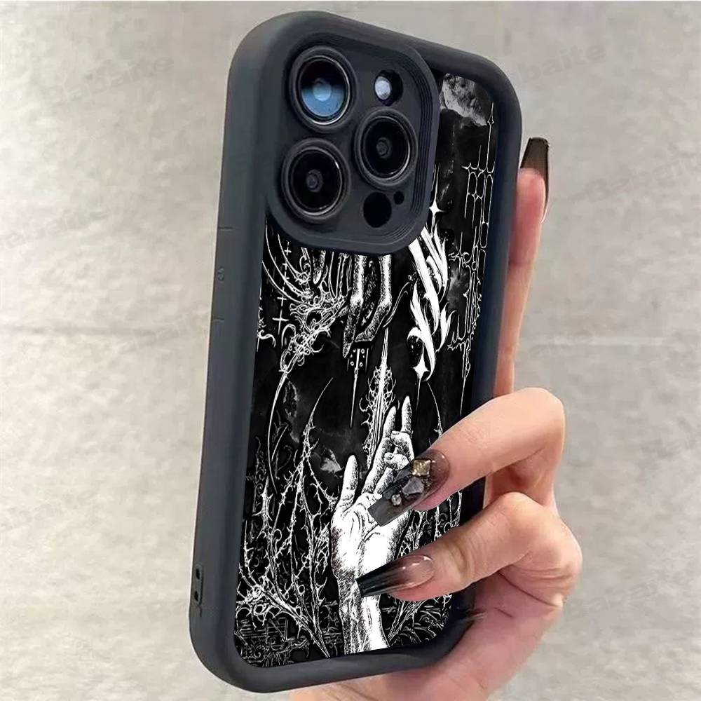 Готический Кибер-Сигил Крест Чехол для Телефона Для iPhone 17 16 15 14 13 12 11 Pro Max 16E Plus INS Мягкий Чехол
