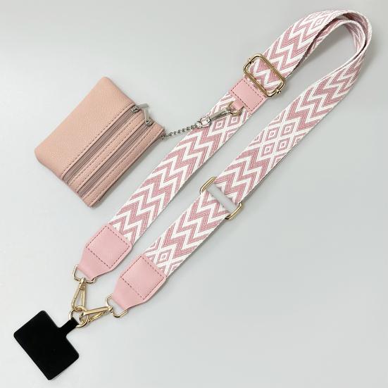 Mobile Phone Strap with Small Zippered Pouch Mini Card Holder Ethnic Style Detachable