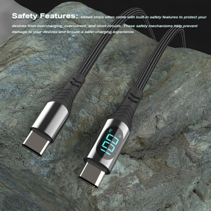 100W Powerful USB C to USB C Fast Charging Cord with Digital Indicator Fast Charging Data Line