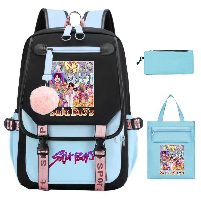 K-Pop Anime Cartoon Printing Casual Student Backpack Shoulder Bag Pencil Case Three-Piece Set