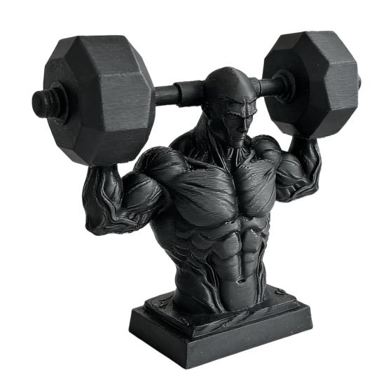 3D Printed Muscle Man Figurine, Matte Black Realistic Iron-Lifting Muscle Shape Model with Stable Base, Gym Decor for Men Fitness Gift