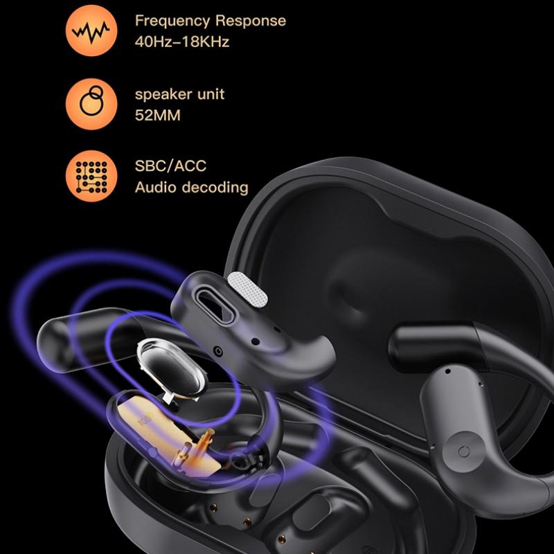Open Ear Sports Wireless Headphones Rotating Earhooks ENC IPX4 Waterproof 30H Battery Digital Display for 5.3 Touch