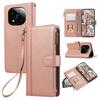 For Xiaomi Redmi Note 14 Pro 4G Case Multi Card Slots Zipper Leather Phone Cover with Wrist Strap