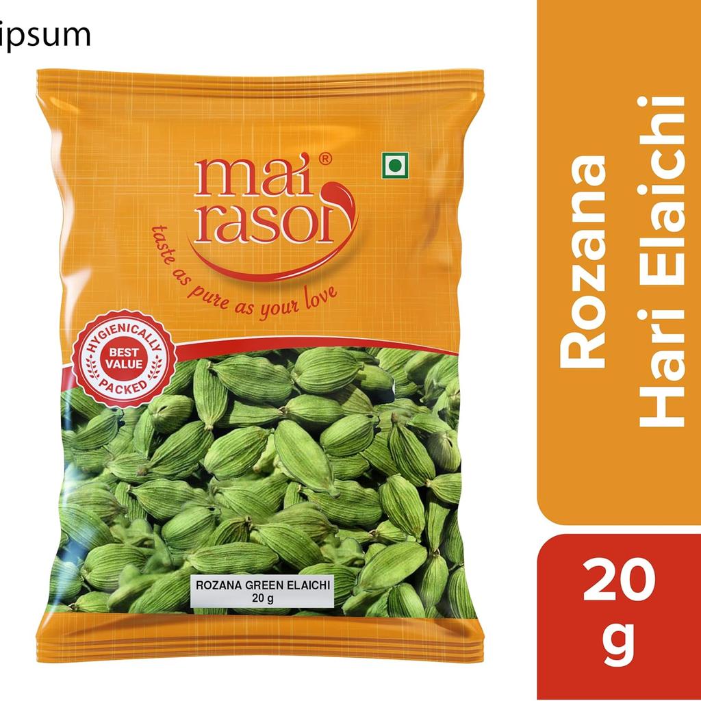 MAI RASOI Rozana Green Cardamom Whole 20 g Aromatic Kitchen Spice For Rice Tea Desserts And Everyday Cooking Meals