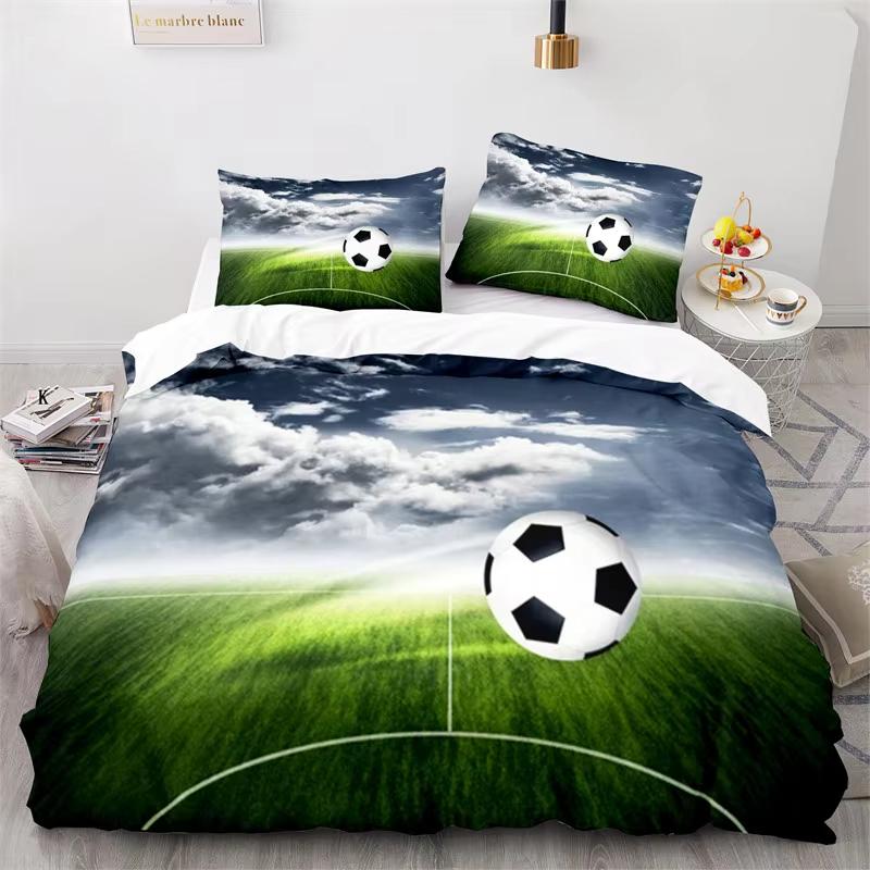 Sports Duvet Cover Set Microfiber Green Grass Field Soccer Playground Comforter Cover 3D Football Bedding Set King Queen Size