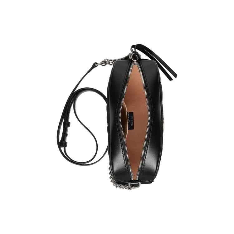Gucci Серия GG Marmont Логотип Полосатый Шелковый Стеганый Кожаный Сумка для Камеры Женская Сумка на Плечо Черный 447632-UM8BN-1000