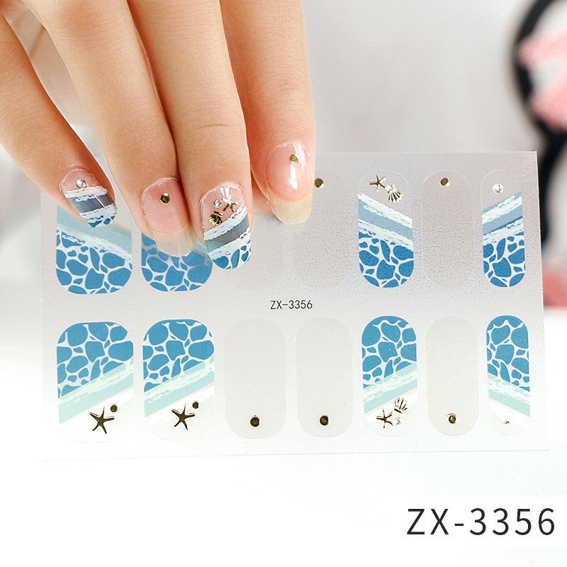 ZX 3D Waterproof No-Cure Gel Nail Wraps, Full Cover Japanese & Korean Style Spring & Summer Nail Stickers, Nail Patch Films