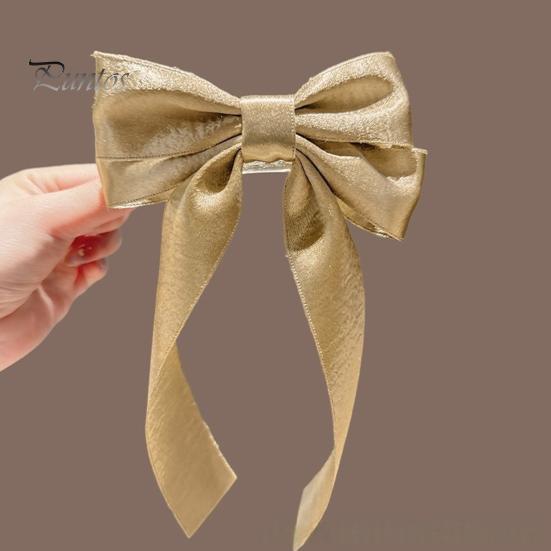 Hairpin Clip French Style Satin Long Ribbon Bow Decor Anti-slip Teeth Smooth Edge Back Head Hair Strong Clamping Force Versatile